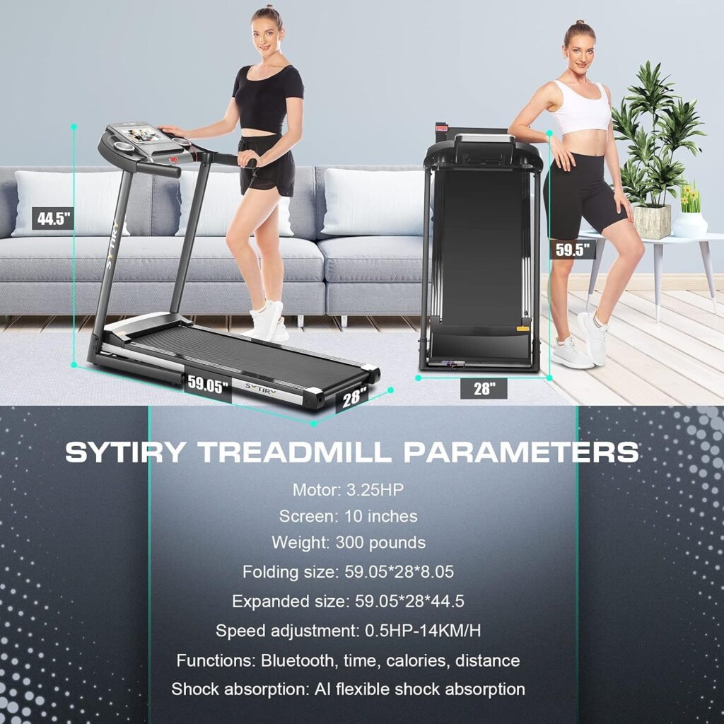 Compact SYTIRY Treadmill folded for storage in small apartment