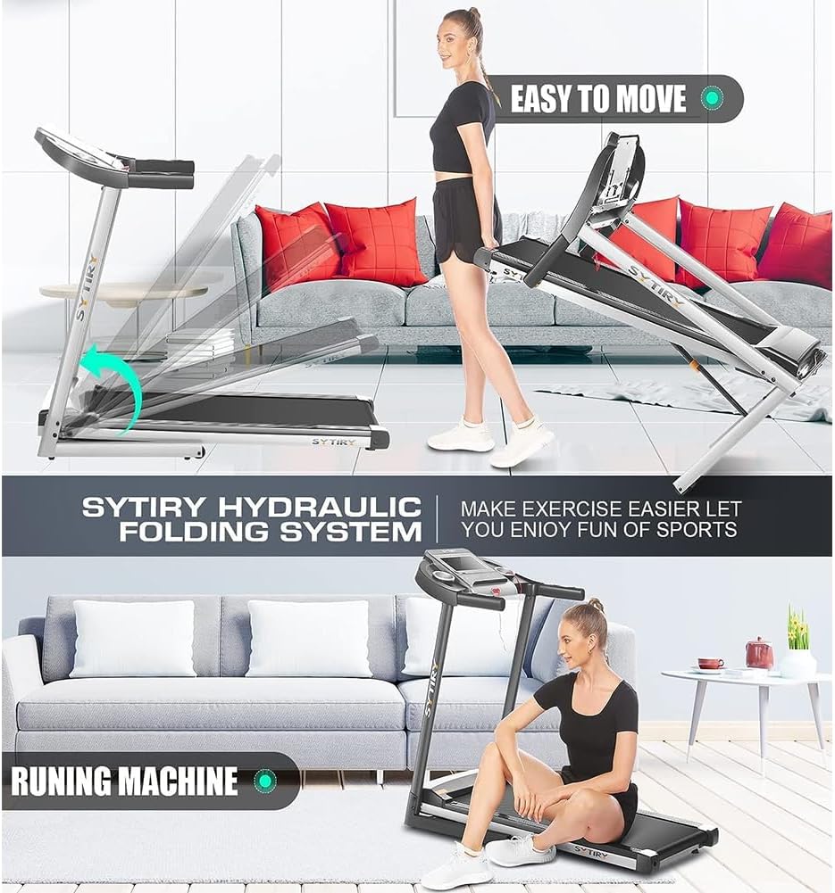User jogging on SYTIRY Treadmill with built-in entertainment screen
