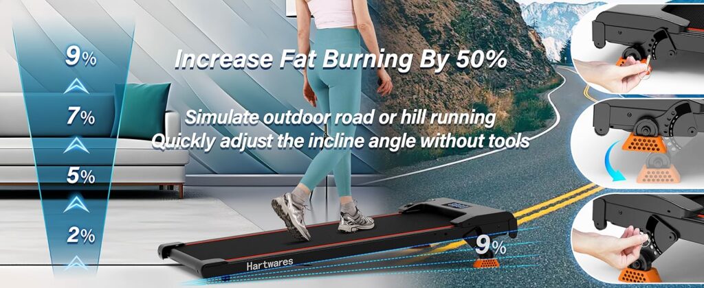 The Hartwares walking pad treadmill with incline